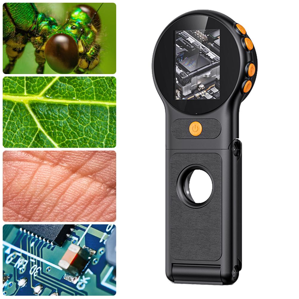 New 500X Magnification Digital Microscope 8LED 2MP HD Electronic Jewelry Magnifier 2Inch IPS Screen HD Electronic Coin Magnifier nero