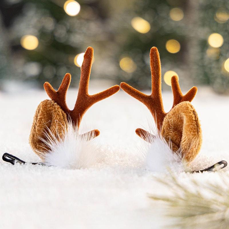 Reindeer Antler Hair Clips with Pom-Poms and Ears-Festive Christmas Hair Accessories for Women, Ideal for Seasonal Celebrations