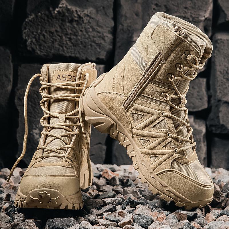 Fashion Mid-Calf Boots Men's Tactical Desert High Top Shoes Retro Style Motorcycle Boots Outdoor Hiking Camping Shoes Comfy Ankle Boots