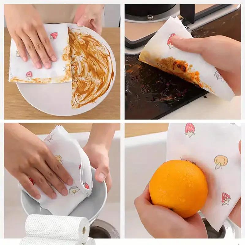 Washable Kitchen Paper Towels, 25×25CM Dual-Use Dry & Wet Cleaning Cloth, Disposable Dishwashing Wipes for Household Cleaning
