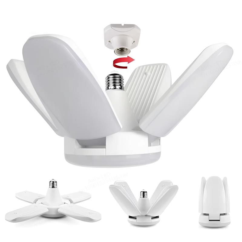 E27 Foldable LED Bulb 28W AC 265V Adjustable Fan-Shaped Ceiling Light for Garage, Home, Living Room, Warehouse, Collapsible Lamp
