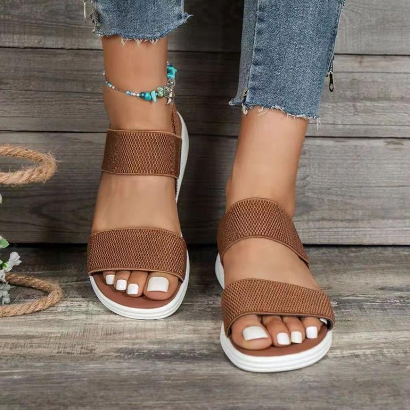 Casual Sandals Women's 2025 Summer Platform Platform Heel Wedge Fish Mouth Elastic One-line Strap Plus Size Sandals Women's Shoes