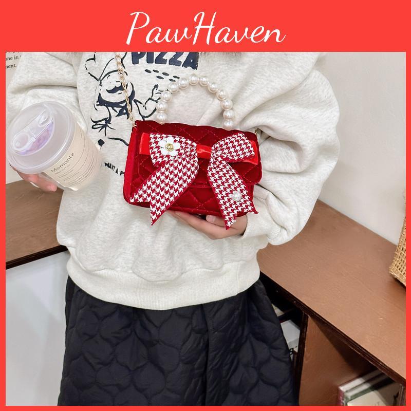 Knot Stylish Butterfly Girls Handbag Pearl Shoulder Bag For Children With Cute Design