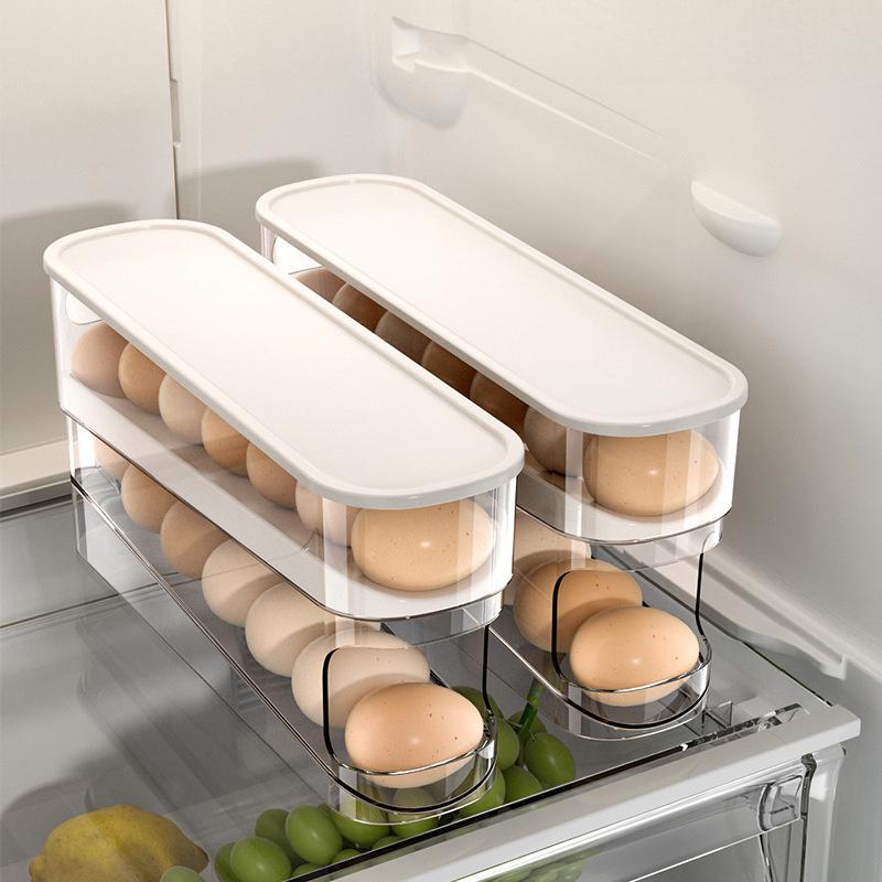 Stackable Double-Layer Automatic Egg Refill Box for Refrigerator Side Door Light Luxury