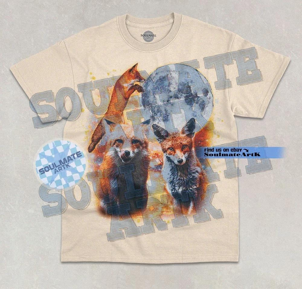 Three Foxes Moon T-Shirt Funny Three Moon Fox Lover Cute Unisex Graphic Shirt XL