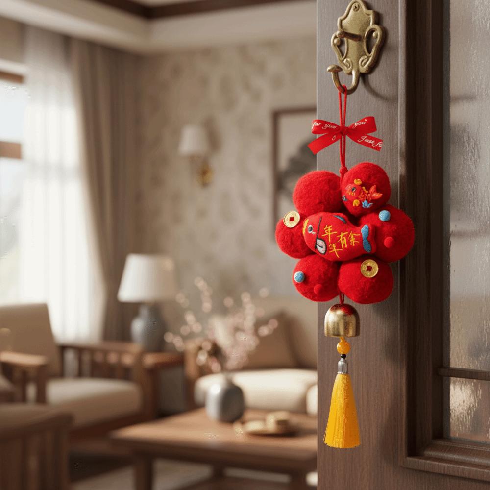 Handmade Red Flower Pendant Horse Design Spring Festival Door Hanging  Atmosphere Decoration