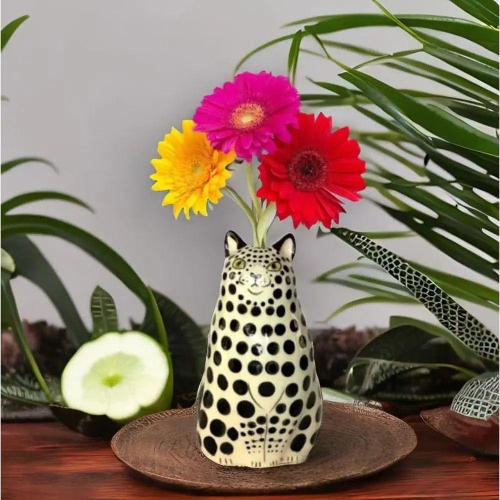 Creative Resin Cat Vase Cute Tiny Animal Flower Vase Gift Polka Dot Cat Vase  Wedding Decor