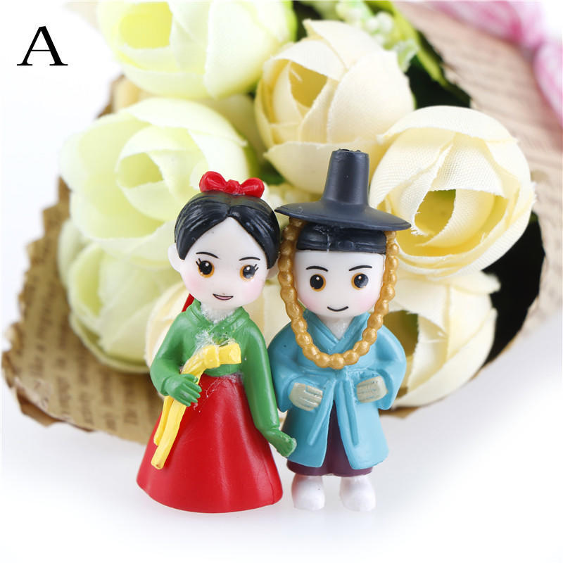 2pcs/set Mini Stool Lovers Couple Animals House Tree Fairy Garden Miniatures DIY Micro Landscape Decor Terrarium Action Figures