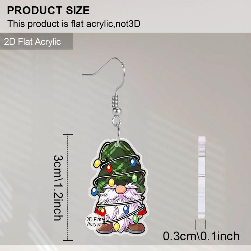 2D Flat Christmas Earrings Green Gnome Earrings for Women Cute Cartoon Christmas Acrylic Dangle Earrings Holiday Party Costume Jewelry Set