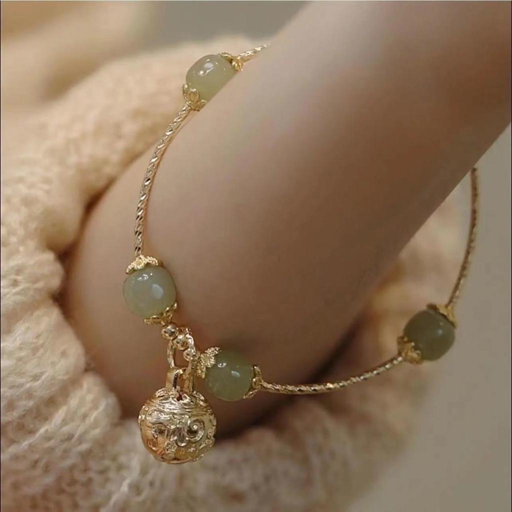 Imitation Hetian Jade Bell Bracelet for Women, High-End Personality New Style Hanfu Light Luxury Accessory for Women