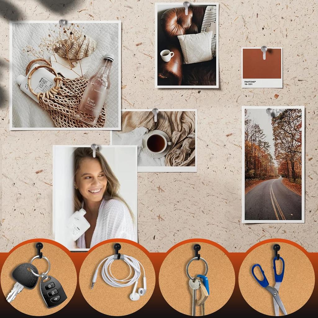 Push Pin Hooks - 50 Pieces Cork Board Hooks, Push P for Wall, Decorative Thumb Tacks Hook for Photo Wall, Bulletin Board, Home Wall, Map, Calendar,