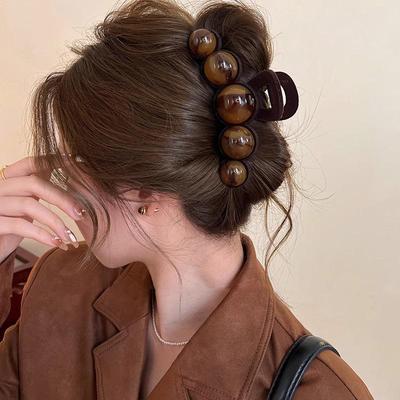 Retro Degrade Boncuklu Saç Pençesi 11Cm Kadın Geometrik Plastik Saç Tokası Köpekbalığı Tokası Moda Her Şey Saç Tokası Saç Aksesuarları