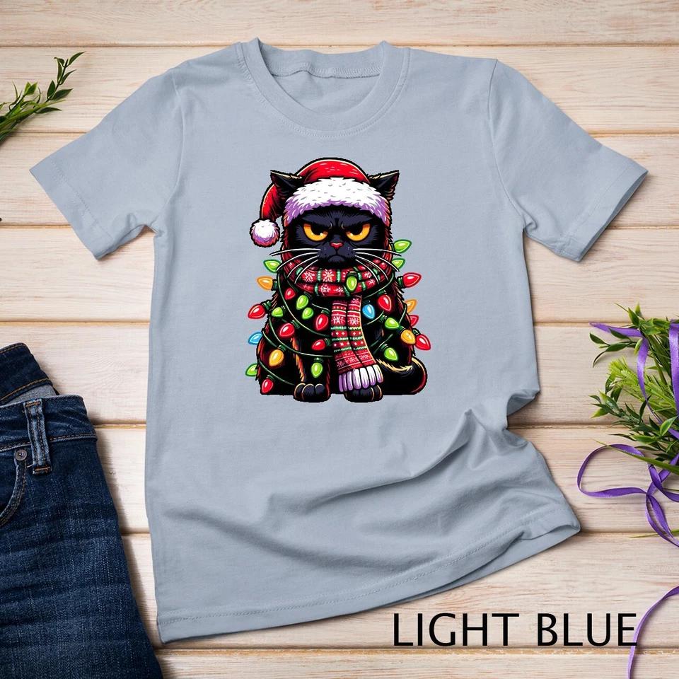 Grumpy Black Cat Meowy Xmas Christmas Outfit Cat Dad Cat Mom Unisex T-shirt 5 2XL