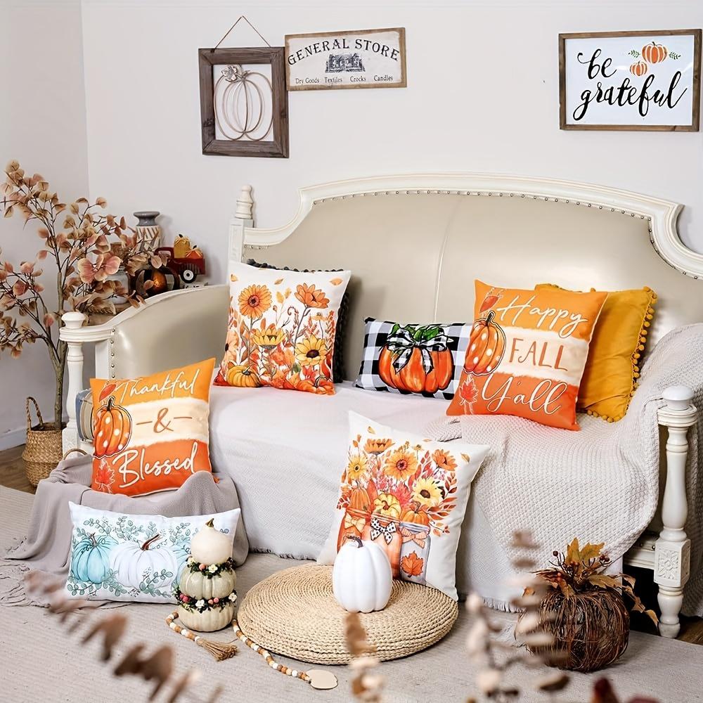 4pcs Fall Thanksgiving Throw Pillow Covers - Rustic Farmhouse Decor with Pumpkin, Floral and Mason Jar Patterns - Polyester, Zipper Closure - Perfect