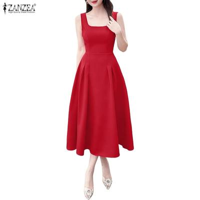 Robe d'été décontractée pour femmes à col carré et sans manches