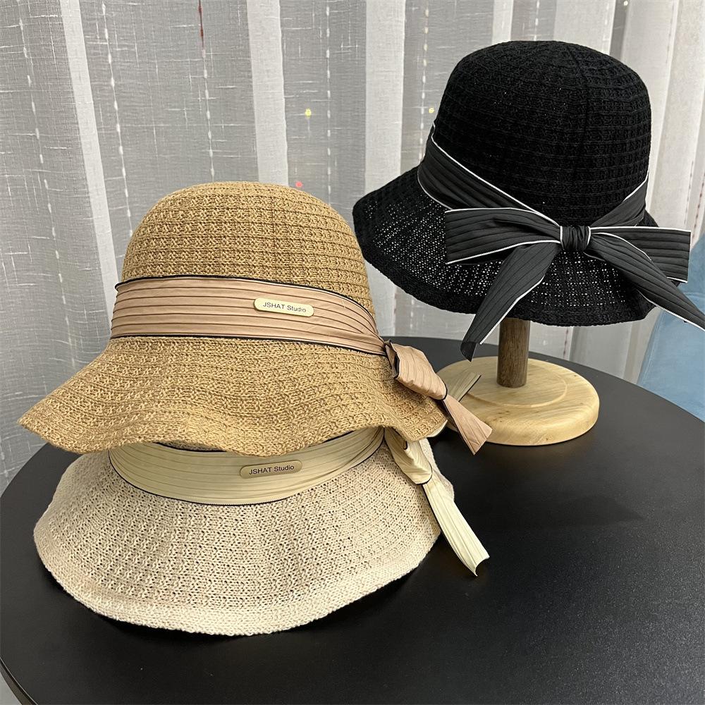 

Bow bucket hat women s foldable fashion versatile washbasin hat beach sunscreen sun hat Adult (56-58cm) чорний