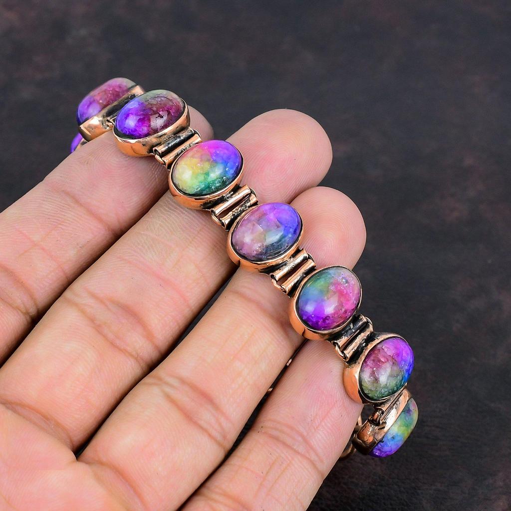 Rainbow Solar Quartz Druzy Bracelet Copper Bracelet Adjustable Chain Bracelet Gemstone Copper Jewelry Handmade Bracelet Anniversary Gifts