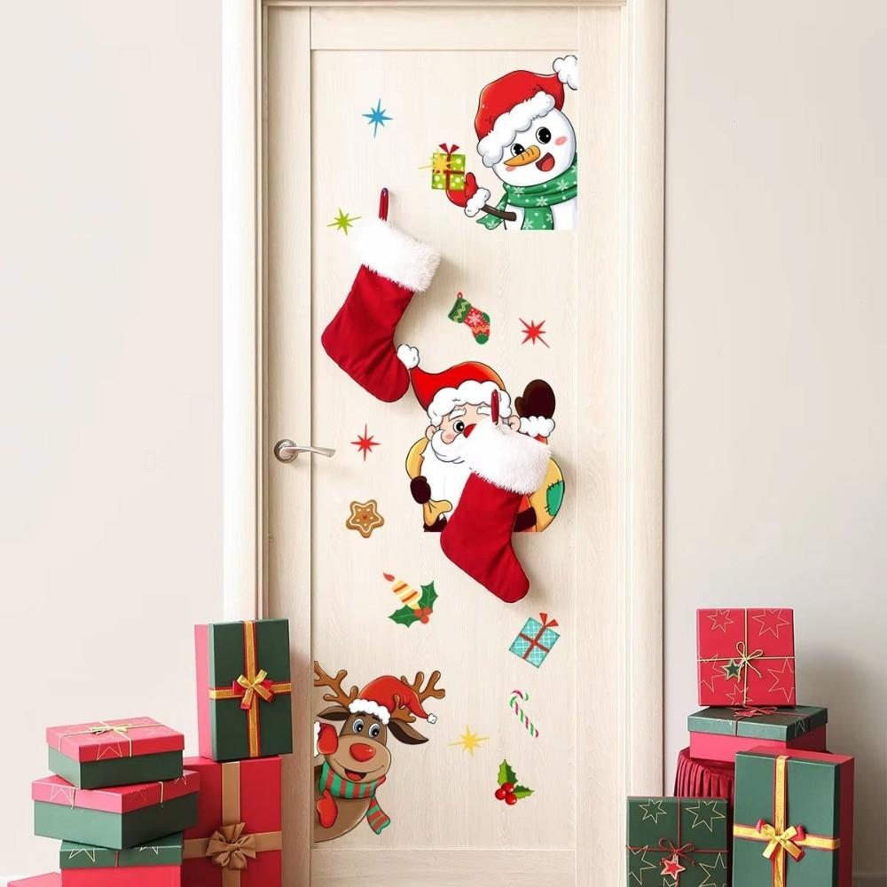 Cartoon Santa Claus Window Sticker PVC Self-Adhesive Christmas Decoration Background Snowman Elk Decorative Window Sticker