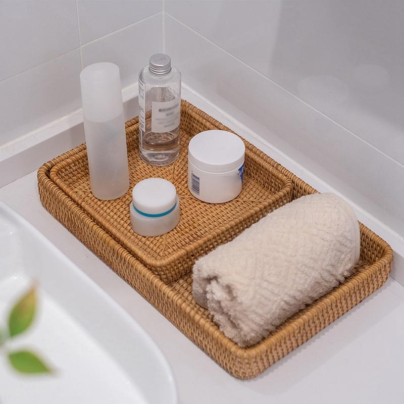 Handgefertigter Rattan-Fruchtkorb Haushaltsaufbewahrungskorb Esstisch Frühstückssnack Brot Süßigkeiten Teller Handgewebter Tablettkorb