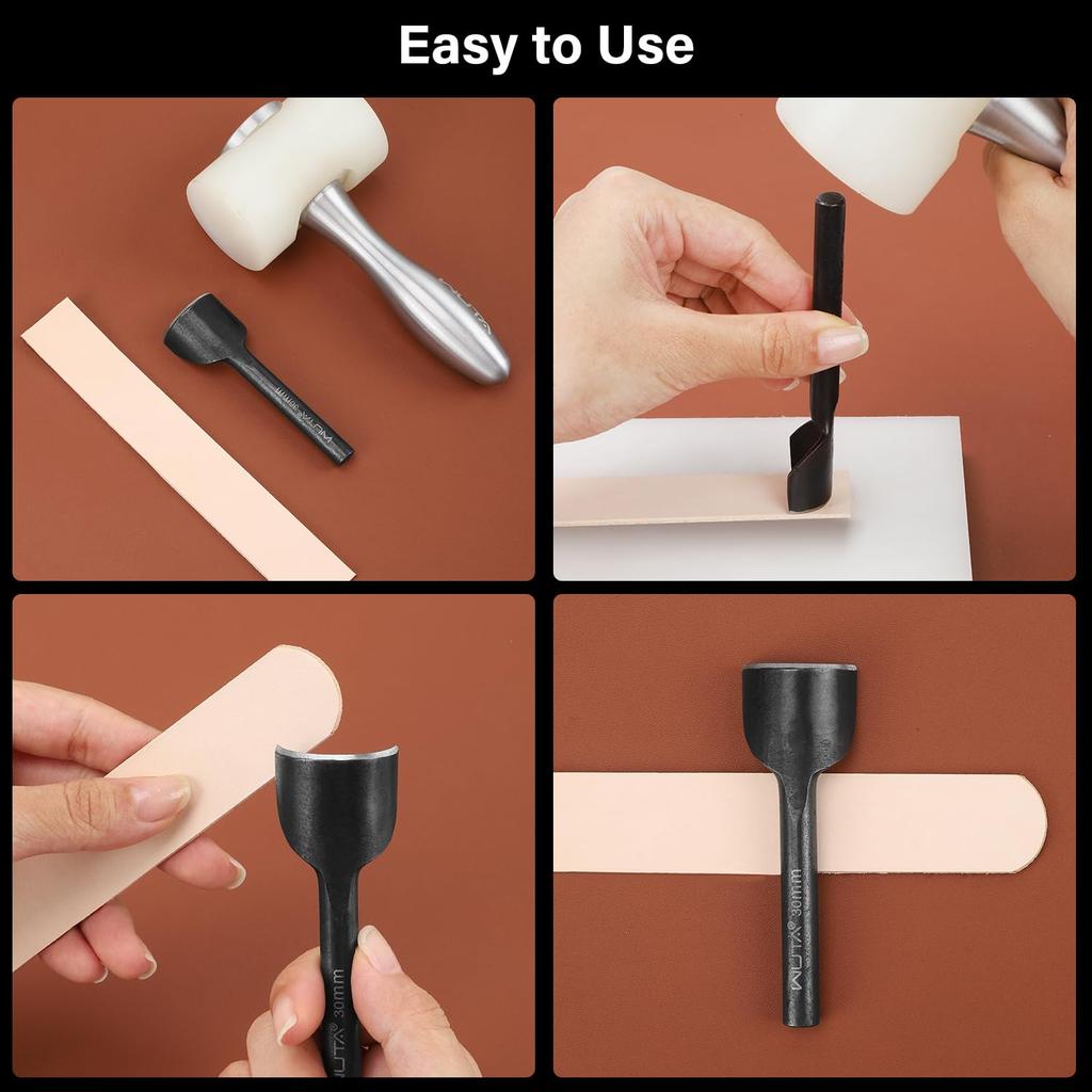 WUTA 5-teiliges Set Halbkreisförmiger Locher, Lederhandwerk Endlocher, Stahlgürtel Halbmondform (10+15+20+25+40mm)