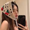 Knitted Triangle Headband Cute Little Cherry French Pastoral Style Headband Towel Crochet Flower Headscarf