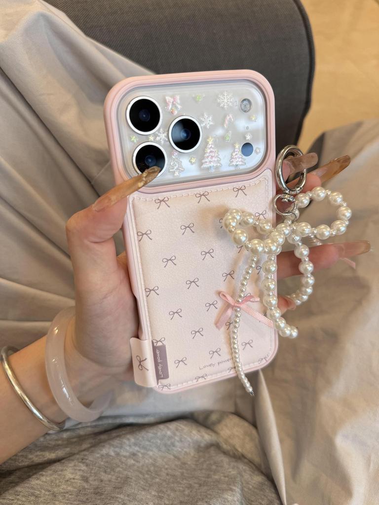 Puff Bow Pearl Protective Case for Apple 17 Pro/Pro Max, Girly Drop-Proof Cover for 16/15