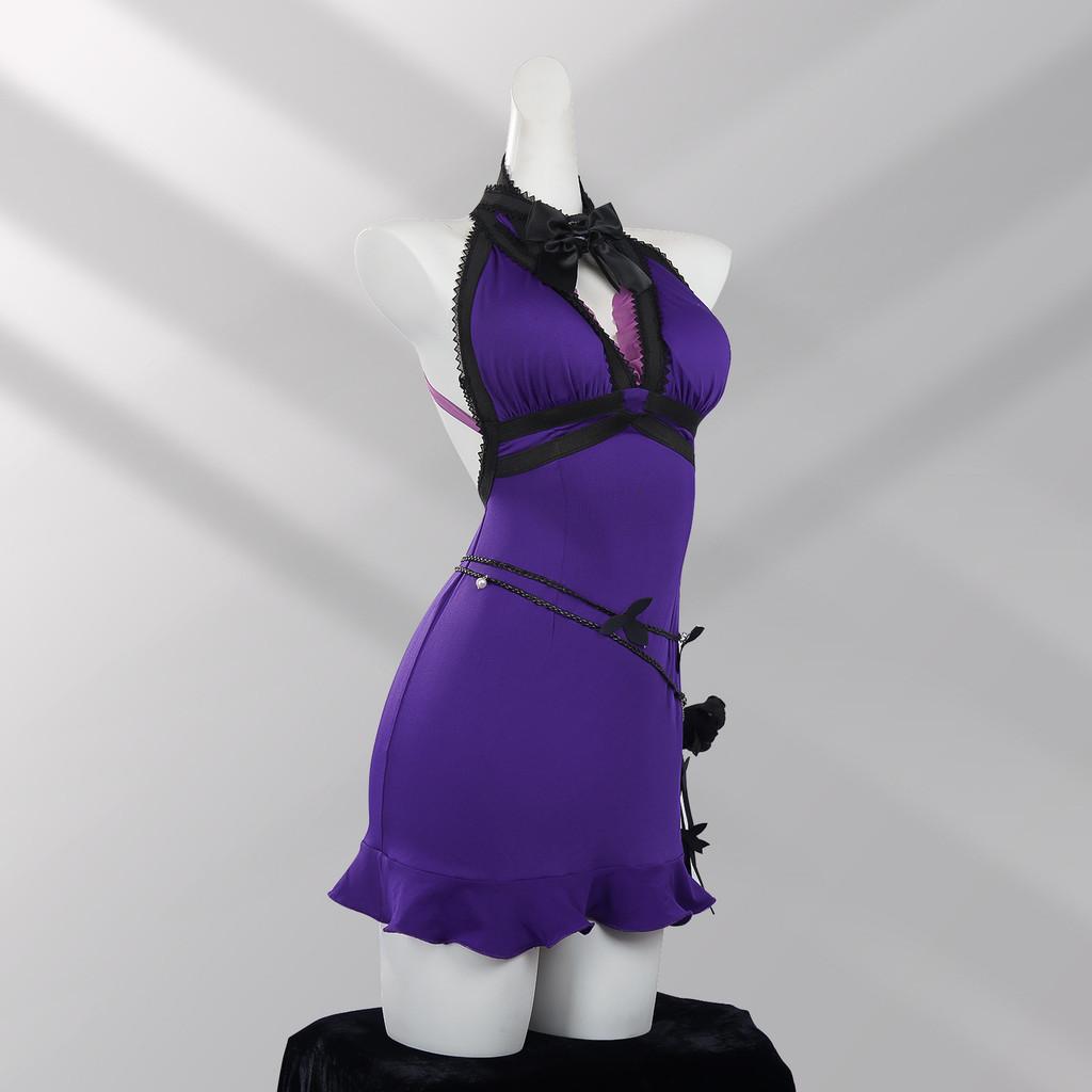 Elegant Fantasy Tifa Purple Dress Cosplay Outfit For Game Role Play In Polyester