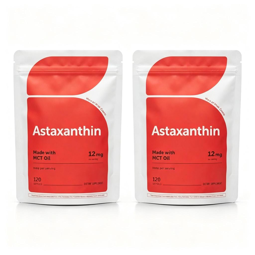 Doplněk Astaxanthin 12 mg – Čerstvé mikrořasy, Měkké tobolky snadno polykatelné – 120 kusů