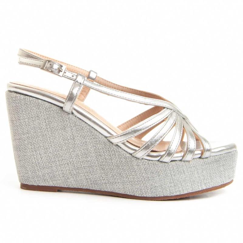 Sandalo con zeppa in espadrille da donna.  Montevita  Wesparto5  88502 cm argento
