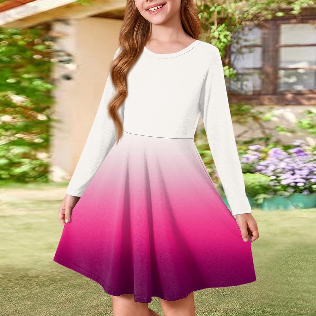 Girls' Summer Princess Dress - Long Sleeve A-Line T-Shirt Dress