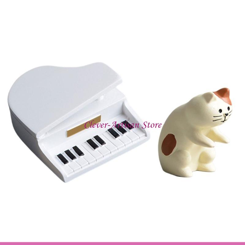 E06B Resins Cats Musician Sculptures Ornaments Set for Photography and Table Decors