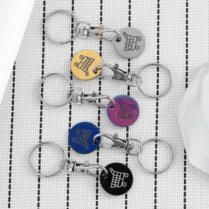 Porte-clés Jeton en Acier Inoxydable avec Logo Gravé au Laser pour Caddies de Supermarché