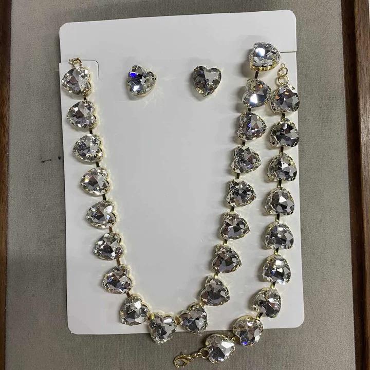 Color diamond-set crystal love necklace bracelet earrings set light luxury high-end temperament thousand gold jewelry
