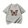 Kids Cotton T Shirt Dark Blue Butterfly With Colorful Flowers Print Crew Neck Short Sleeve Tee Casual Boys Girls Summer Tops