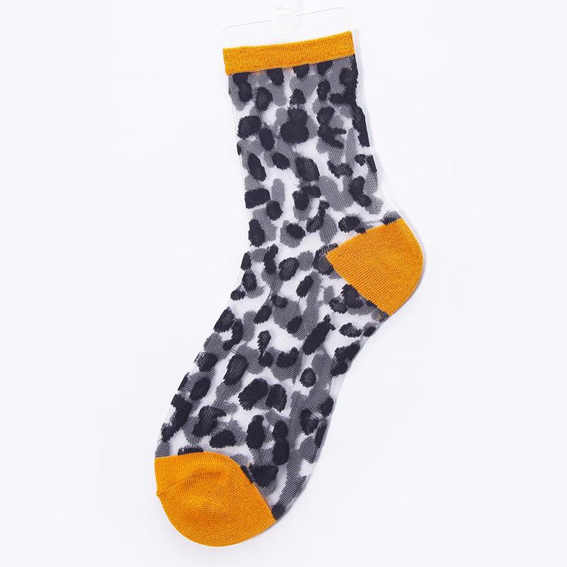 Chaozhu Spring Summer Transparent Crystal Silk Socks Women Sexy Leopard Grain Fashion Casual Breathable Calcetines Mujer
