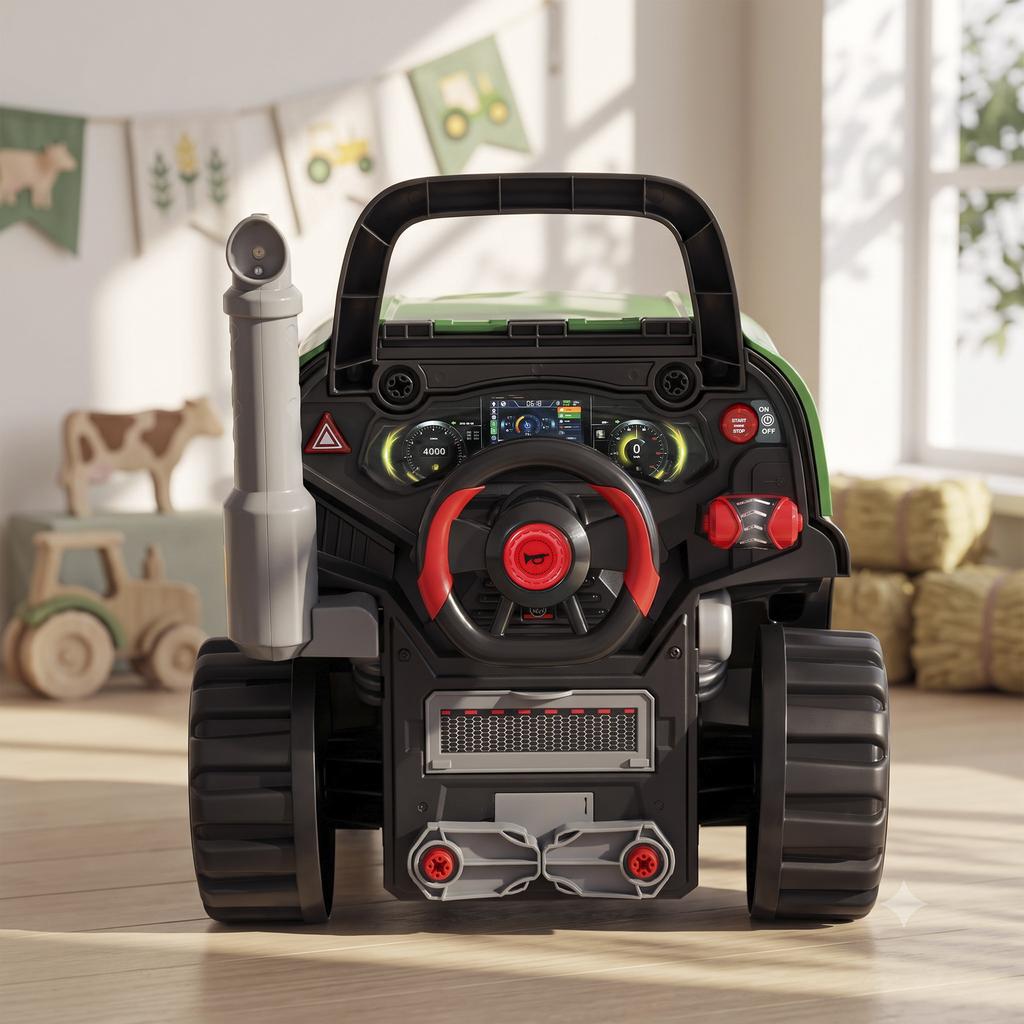 Children's Truck Engine Toy, Steering Wheel, Fog Effect, Sound and Light, Ages 3-6, Green