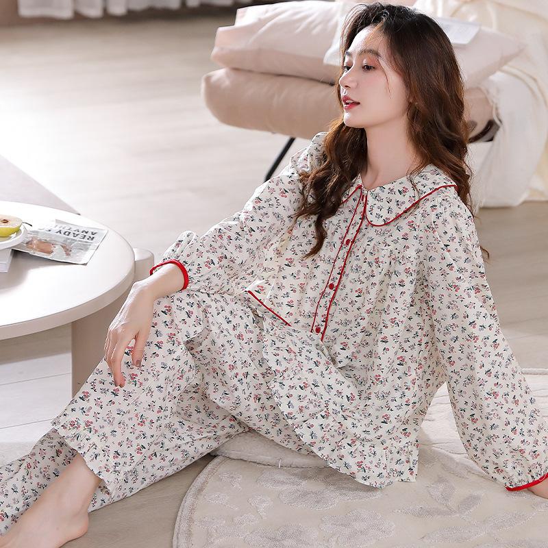 Pajamas Women'S Pure Cotton Long-Sleeved Women'S Autumn And Winter Cotton Thin Loungewear Set
