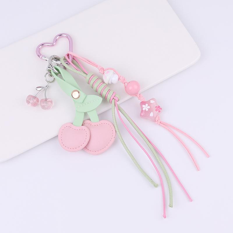 

Personality Cherry Keychain Cute Sweet Leather Fruits Keyring Car Key Holder Bag Pendant Decoration Girls Gifts розовый