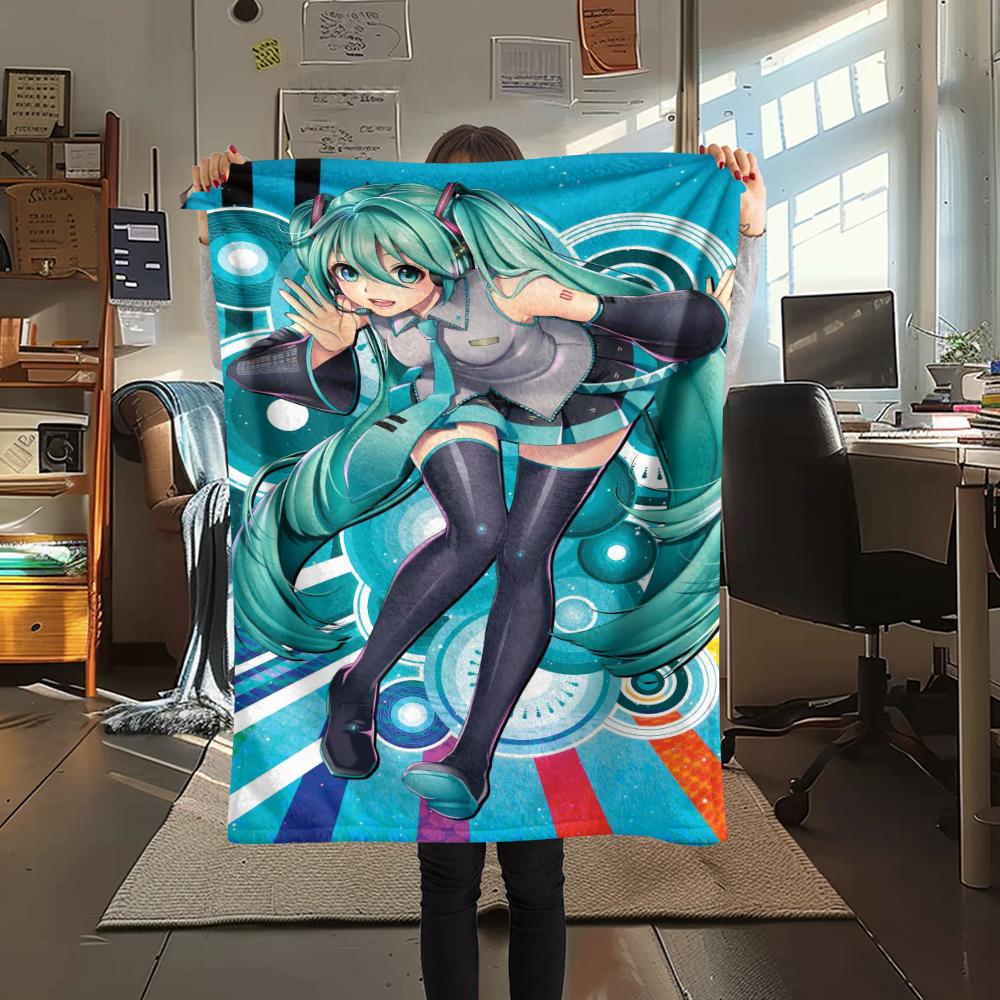 1 ks flanelová deka s potiskem anime Miku, Vysoká kvalita, Pohodlná pro všechna roční období, Domácí dekorace, Teplo a pohodlí, Perfektní jako dárek
