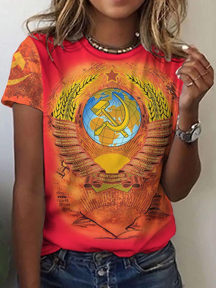 Russian T-Shirts CCCP Floral 3D Print Women's Short Sleeve Round Neck T Shirt Oversized Harajuku Tees Y2k Tops Female Clothing