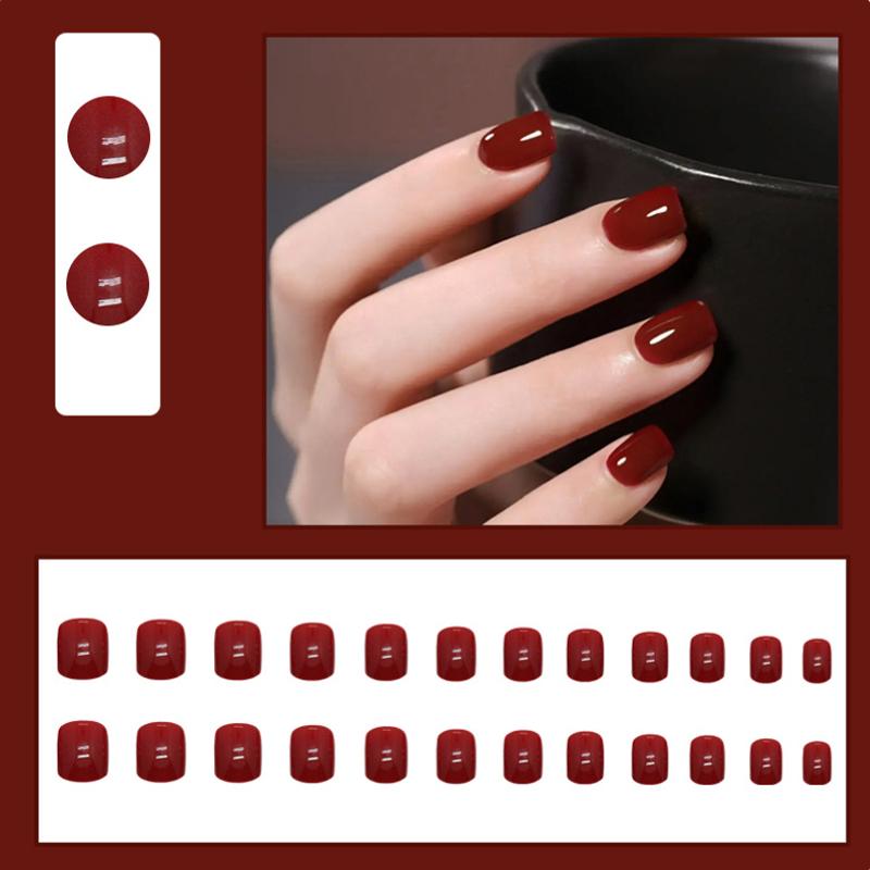 2025 Newest 24Pcs/Set Nail Art French Fake Nails Set With Glue Abs Plastic - Simple Short Nail Stickers