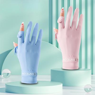Summer Ice Silk Sunscreen Gloves for Women's Non Slip  High Elastic  Breathable Touch Screen Outdoor Driving and Riding Anti-UV Gloves