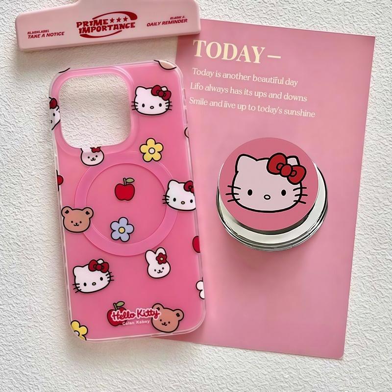 Magnetic Wireless Charging Hello Kitty Phone Holder Case For Iphone 17 Air 17 Pro Max 16 15 14 12 13 11 Pro Max 13 Mini Casing