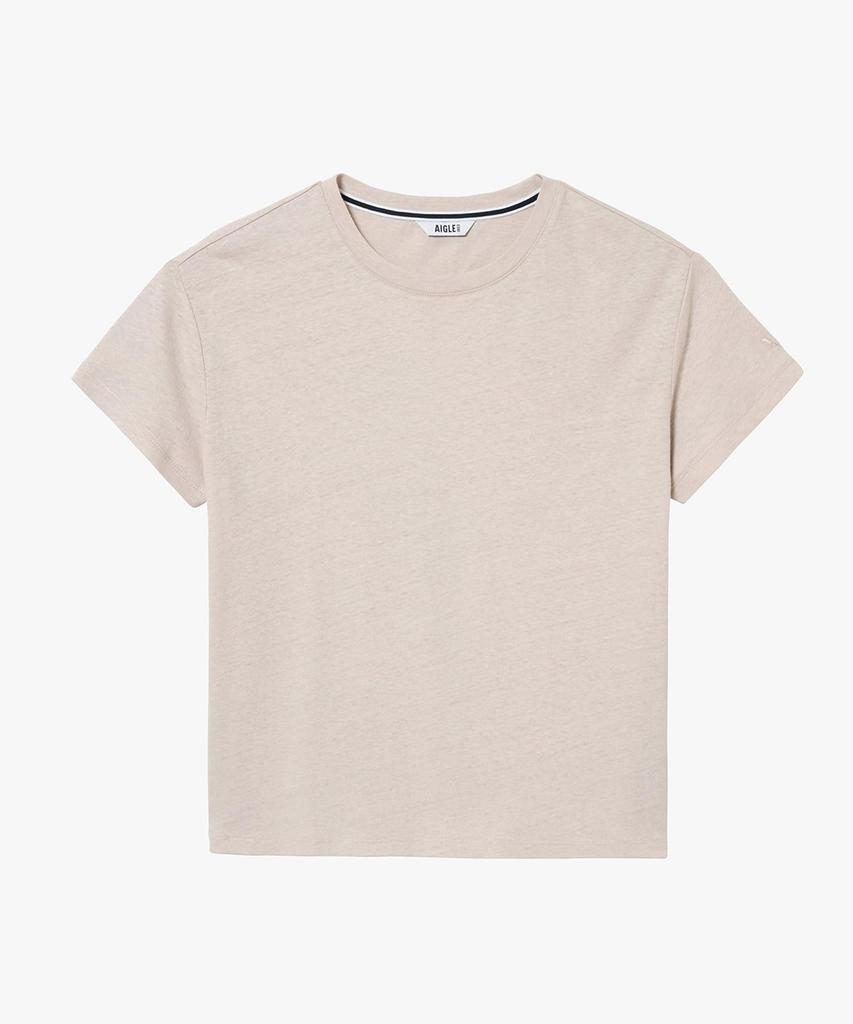 Aigle Official Cotton Linen Embroidered Short Sleeve ZTFAU96 Size Small Tone-on-Tone T-Shirt Off-White,