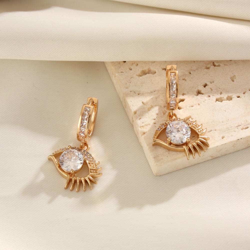 1 Pair Fashion Zirconia Eye Dangle Earrings for Women Golden Earring Jewelry Wedding Party Accessories