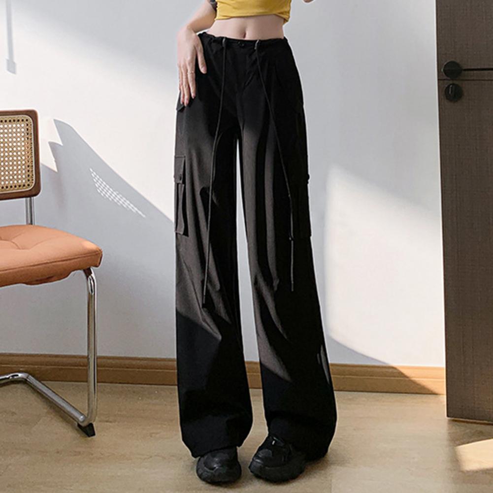 Men Cargo Pants Elastic High Waist Casual Trousers with Multi Pockets Design Straight Wide Leg Sport Pants Streetwear