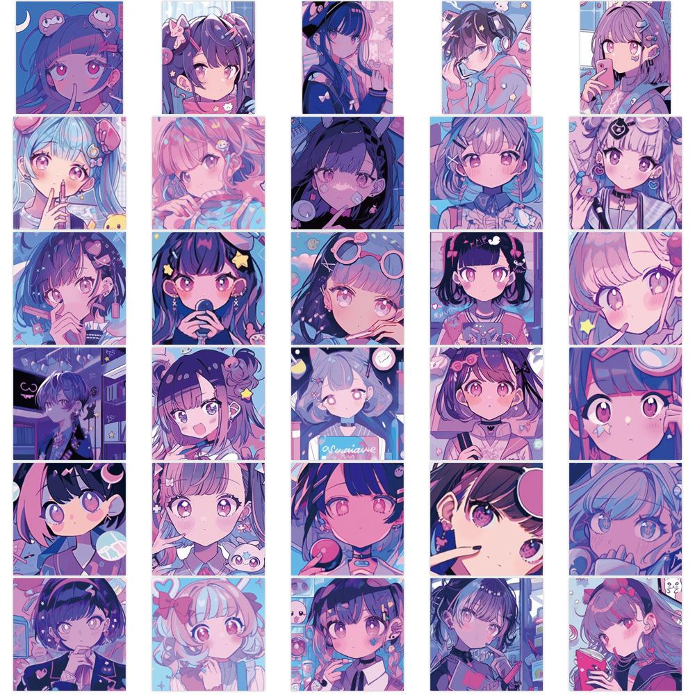 61 Purple Steam Wave Girl Graffiti Stickers Decorate Guitar Notebook Suitcase DIY Waterproof