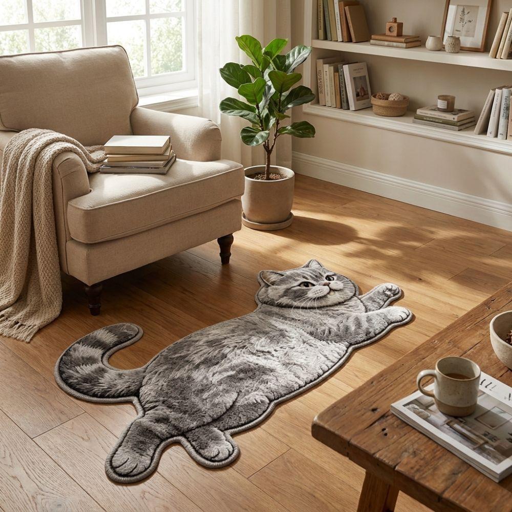 2D Home Decor Carpet Non-Slip Cartoon Carpet Cute Cat-Shaped Area Rug  Living Rooms