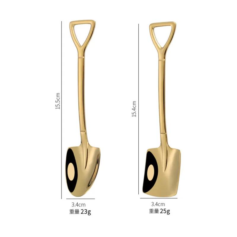 2PCS/set Stainless Steel Iron Shovel Spoon Coffee Ice Cream Spoon Engineering Shovel Retro Cute Square Head Spoon Kitchen Gadget
