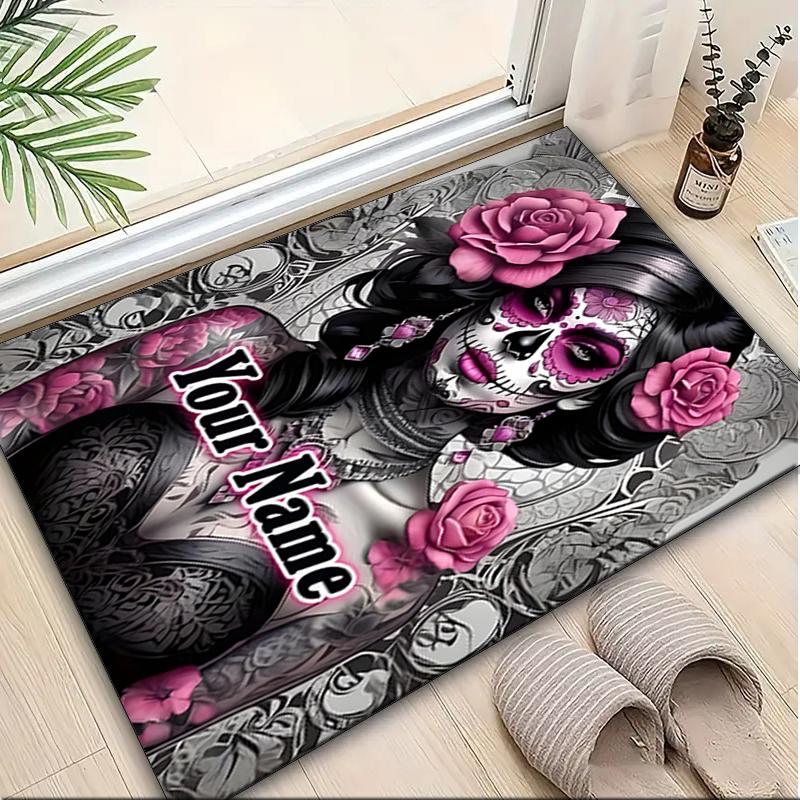 1PC Custom Name Day Dead Art Theme Floor Mat Ideal for Living Room, Game Rooms, Office, Bedroom,Floor Mat Playful Design